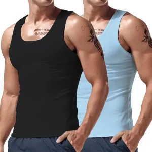 2 Pcs Men's Gym Workout Tank Tops Pack Dry Fit Sleeveless U Neck Gym Shirts Muscle Bodybuilding T Shirts Runing Tank Tops