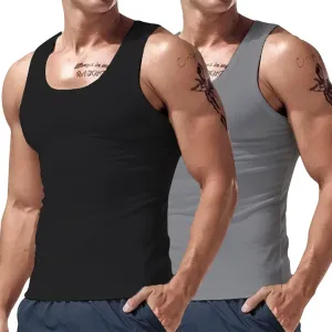 2 Pcs Men's Gym Workout Tank Tops Pack Dry Fit Sleeveless U Neck Gym Shirts Muscle Bodybuilding T Shirts Runing Tank Tops