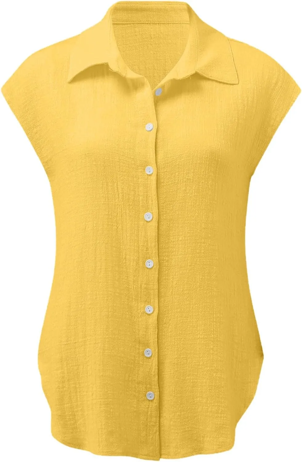 2024 Button Down Shirts for Women Lapel V Neck Dressy Linen Tops Summer Rollup Cap Sleeve Blouses Plus Size Tee Shirt