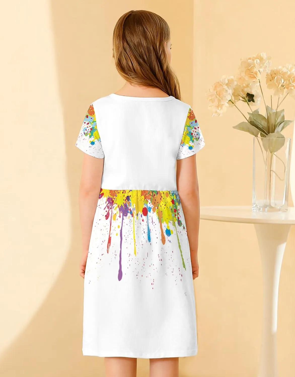 21KIDS Girl Maxi Dress Floral Short Sleeve Dresses with Pockets for Girls 6-14 Years