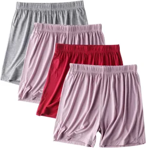 4 Pack Modal Soft Lounge Shorts for Women Plus Size High Waist Casual Sleepwear Bottom Comfy Pajama for Yoga Gym Sleep