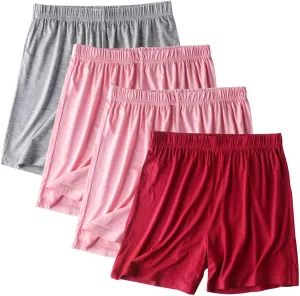 4 Pack Modal Soft Lounge Shorts for Women Plus Size High Waist Casual Sleepwear Bottom Comfy Pajama for Yoga Gym Sleep