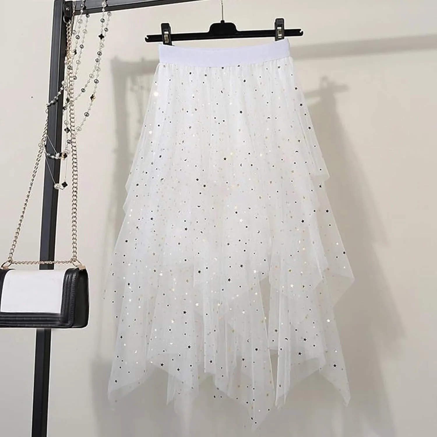 A Line Skirt for Women Trendy Flared High Elastic Waist Summer Casual Pleated Sheer Mesh Skirts Dance Clubwear