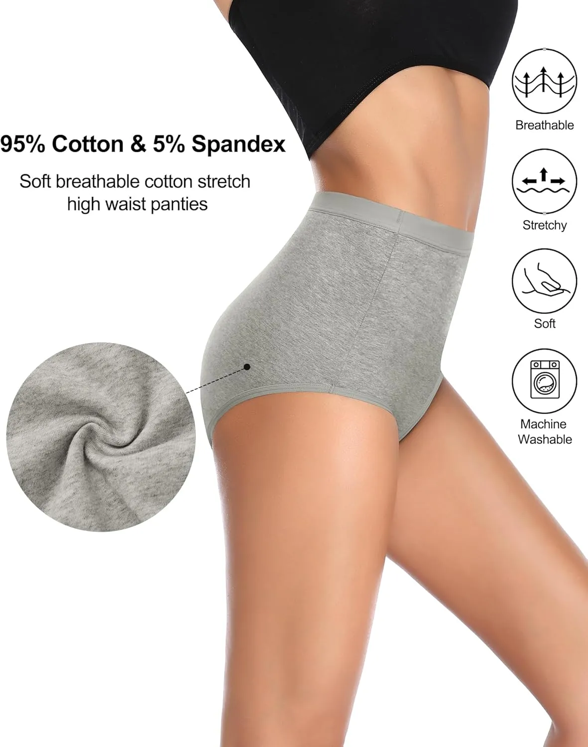 Annenmy High Waisted Panties Women's Cotton Underwear Full Coverage Briefs Soft Breathable Stretch Briefs Regular & Plus Size