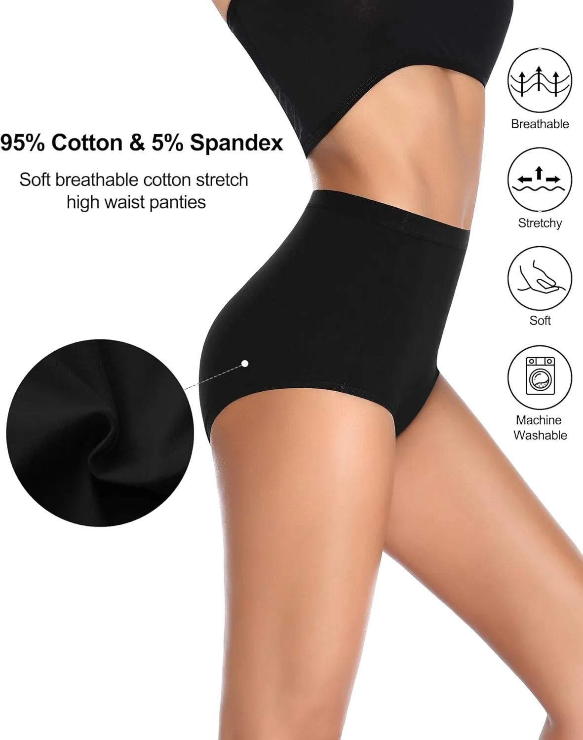 Annenmy High Waisted Panties Women's Cotton Underwear Full Coverage Briefs Soft Breathable Stretch Briefs Regular & Plus Size