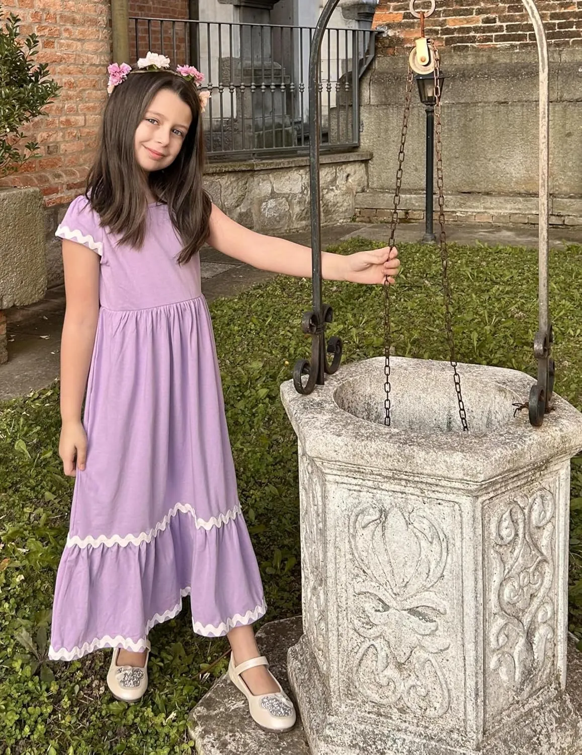 Arshiner Girls Summer Maxi Dresses Short Sleeve Casual Flowy Tiered Dress with Pockets for 4-14 Years