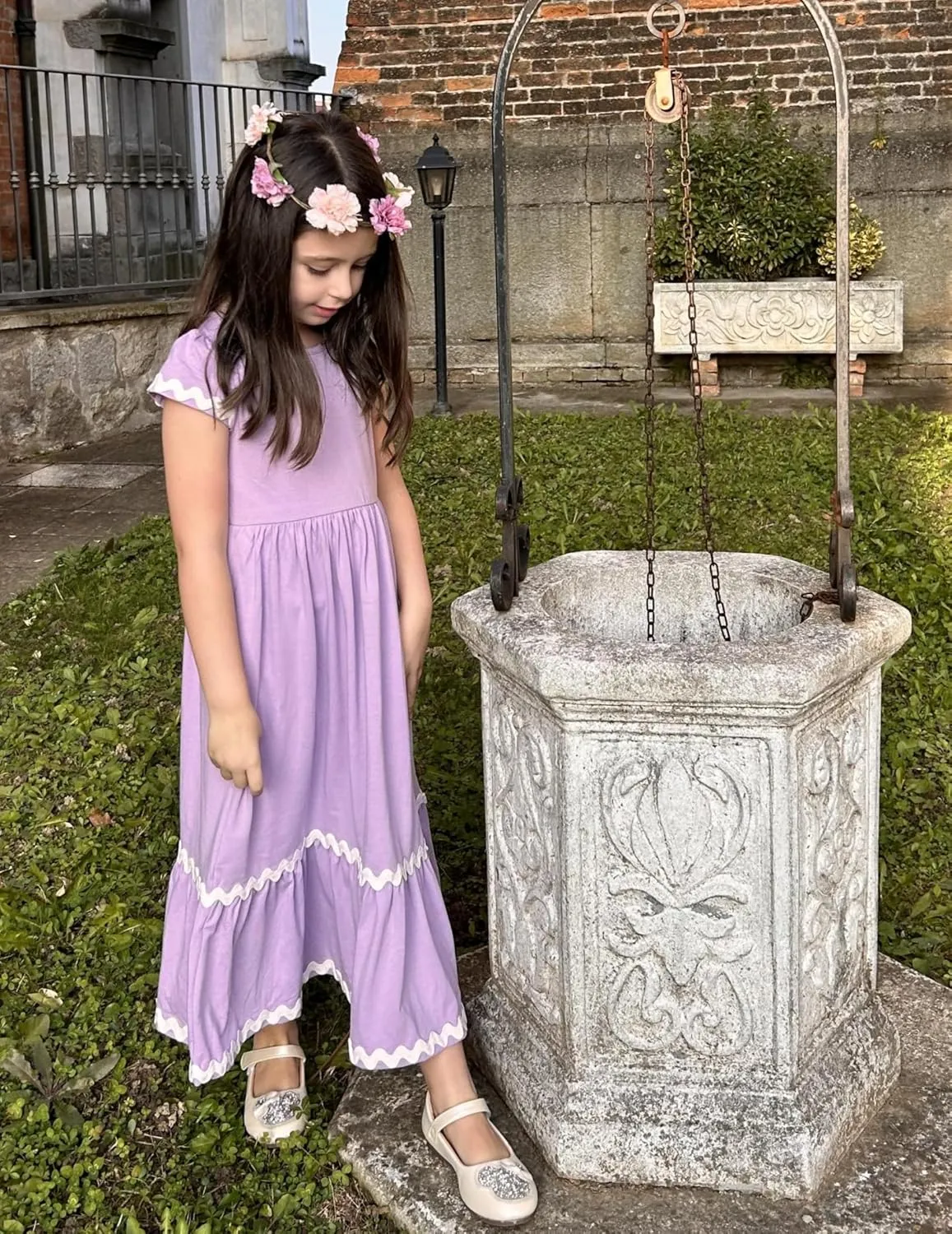 Arshiner Girls Summer Maxi Dresses Short Sleeve Casual Flowy Tiered Dress with Pockets for 4-14 Years