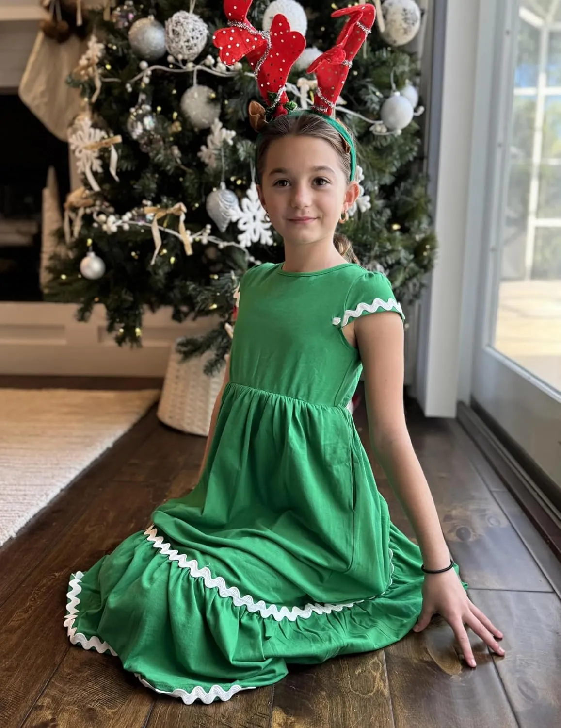 Arshiner Girls Summer Maxi Dresses Short Sleeve Casual Flowy Tiered Dress with Pockets for 4-14 Years