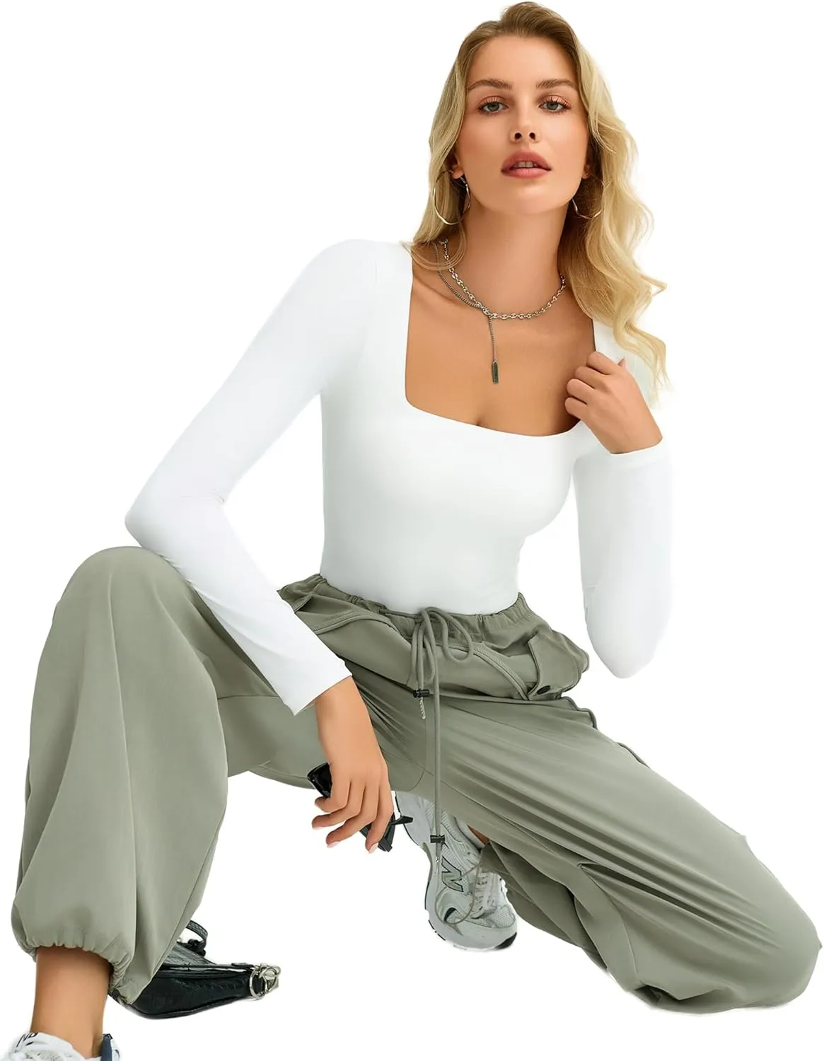 Avidlove Women's Long Sleeve Bodysuit Double Lined Square Neck Body Suit Tops Snap Closure Soft
