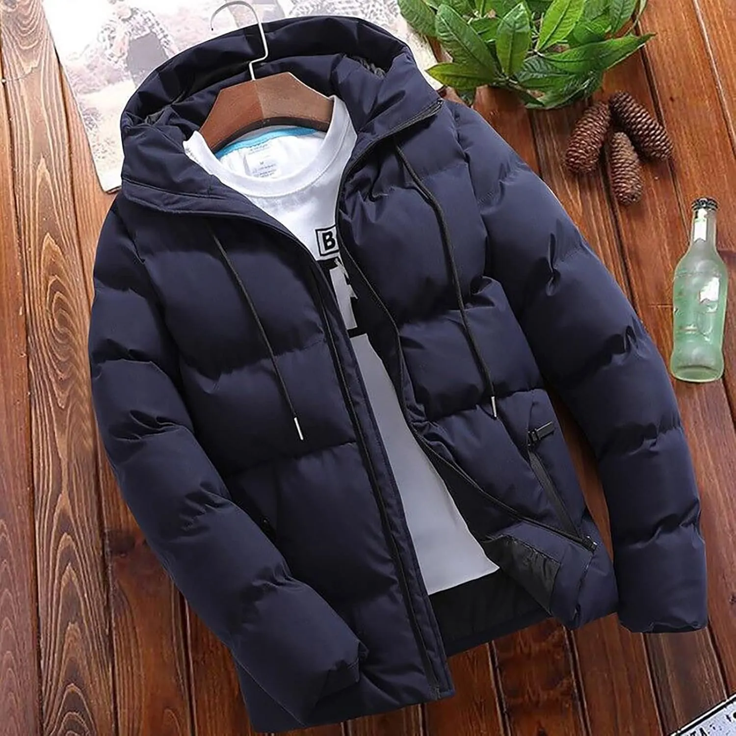 Big and Tall Padded Jacket for Men Thicken Puffer Coat with Hood Lightweight Parkas Stylish Winter Coats Bubble Coat