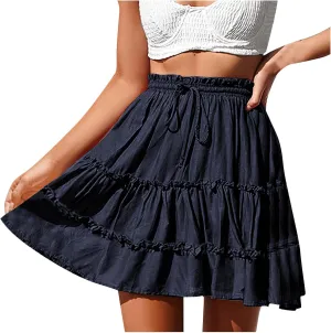 Binmer Women's Summer Boho Floral Print Mini Skirt Elastic High Waist Drawstring Tiered Skirts 2024 Summer Casual Beach Skirt