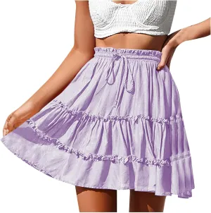 Binmer Women's Summer Boho Floral Print Mini Skirt Elastic High Waist Drawstring Tiered Skirts 2024 Summer Casual Beach Skirt