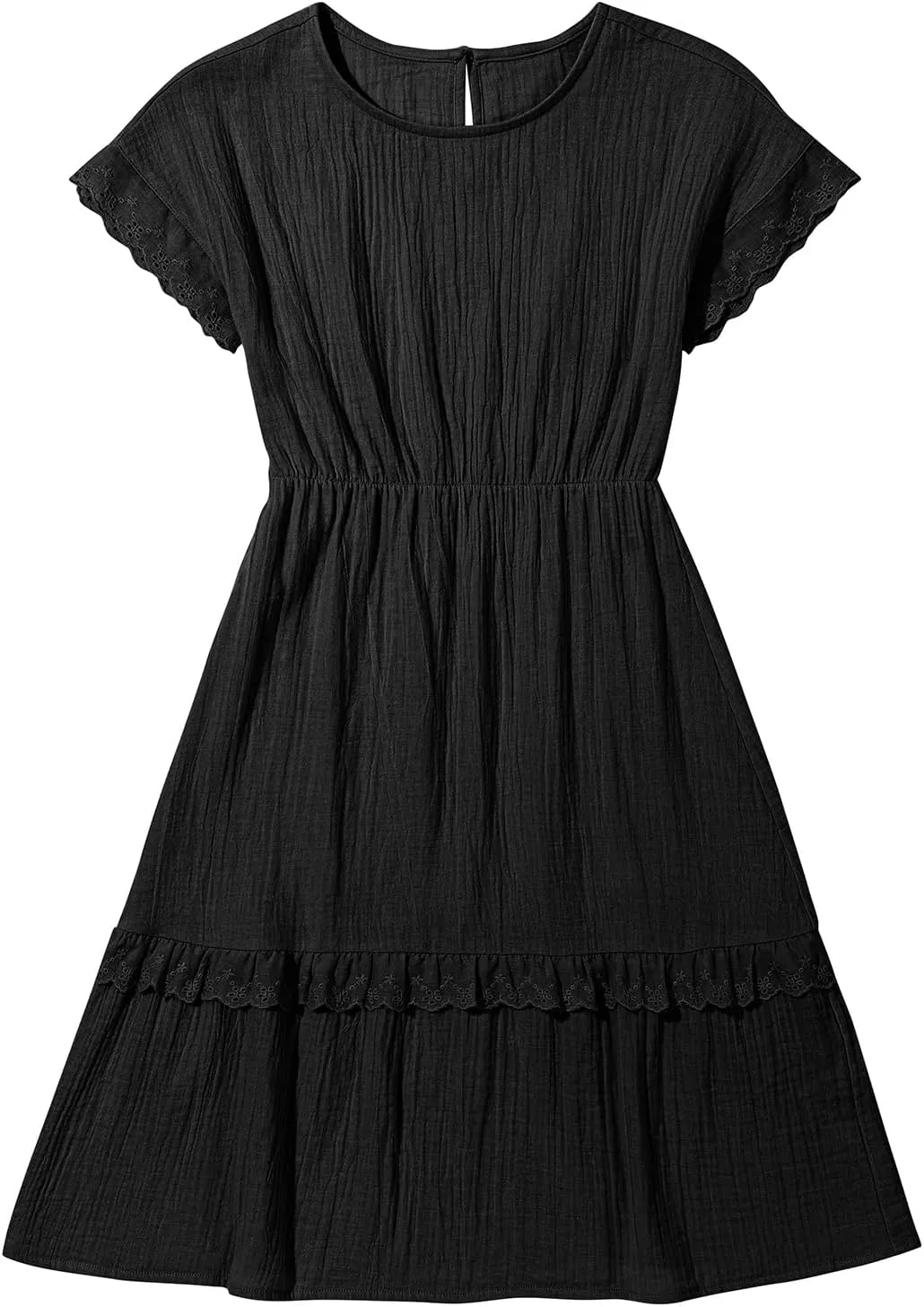 blibean Girls Cotton Short Sleeve Dresses Lace Semi Formal Dress Size 6-15 Years