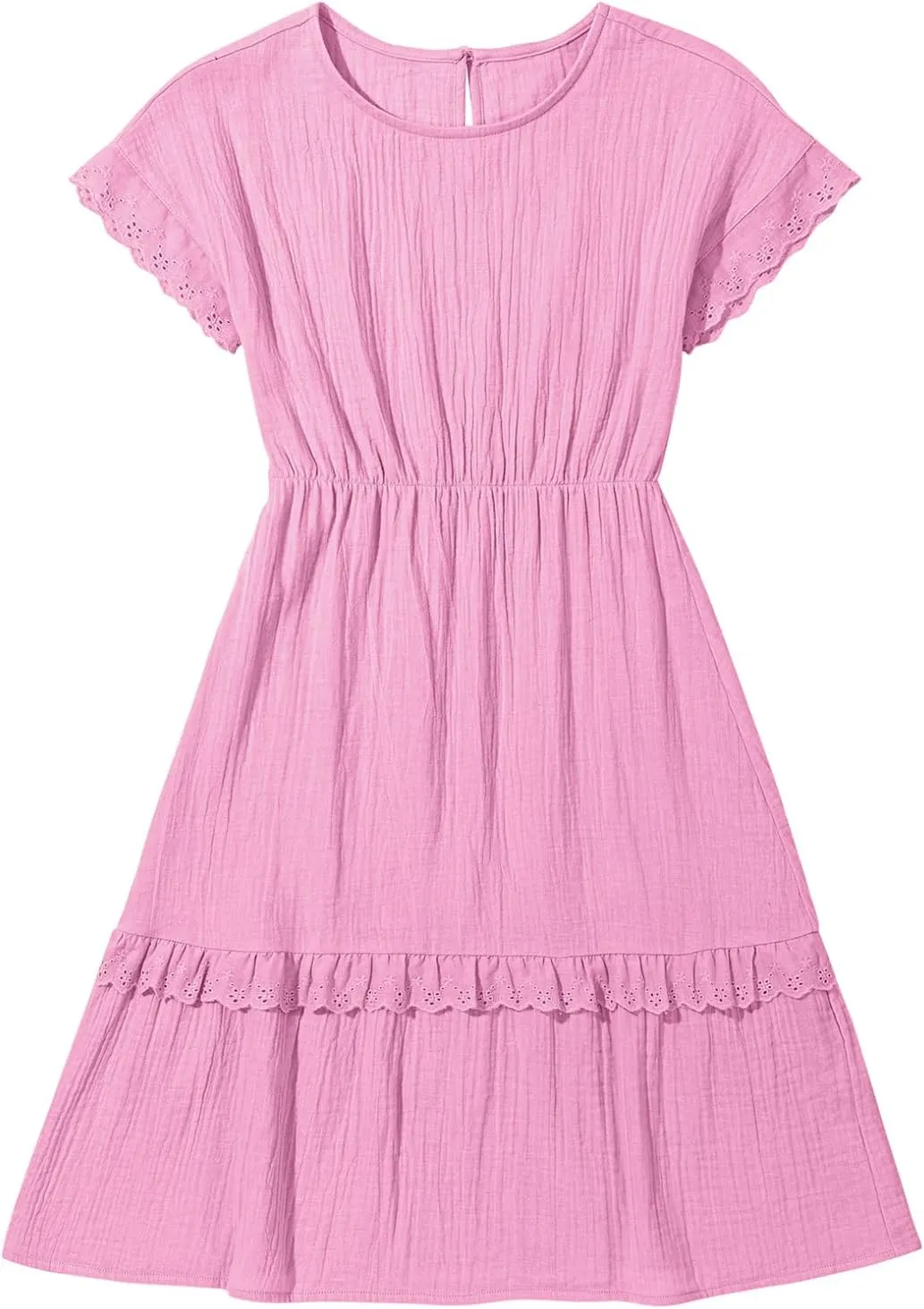 blibean Girls Cotton Short Sleeve Dresses Lace Semi Formal Dress Size 6-15 Years