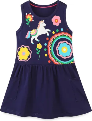 Bumeex Toddler Girls Clothes Cotton Short Sleeve Casual Girls Dresses for Kids 2-7 Years