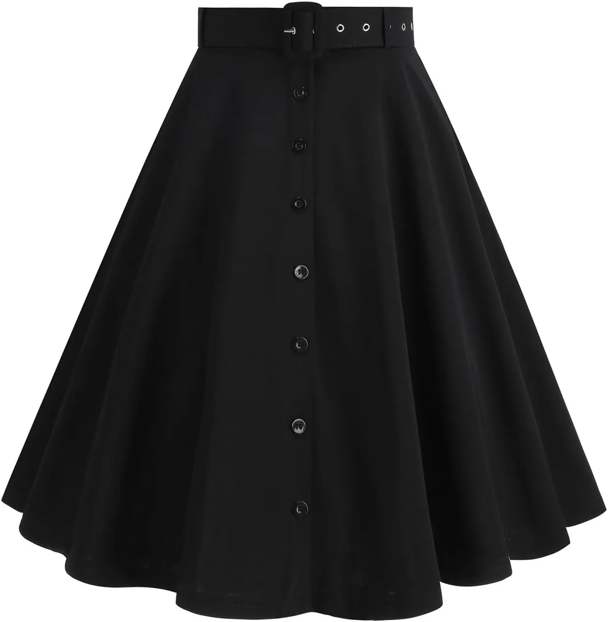 Button Front A Line Skirt for Women High Waist Flared Swing Midi Skirts with Belt Retro Style