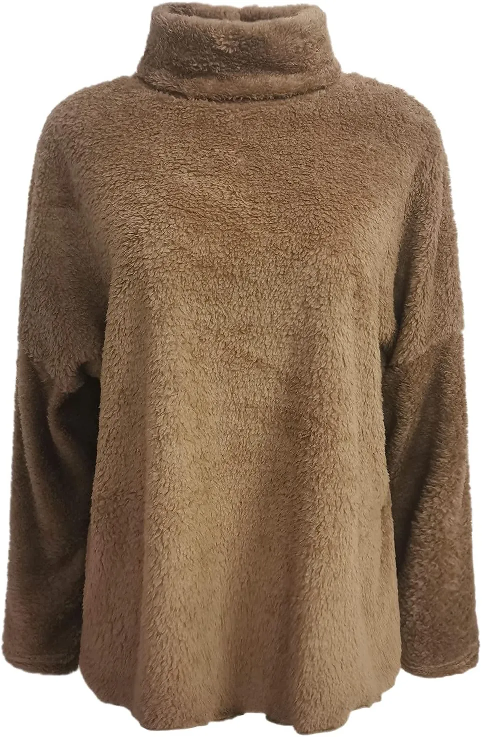 Casual Fuzzy Plush Oversized Sweater for Women Side Split Mock Turtleneck Pullover Sherpa Fleece Warm Soft Thicken Sweatshirt