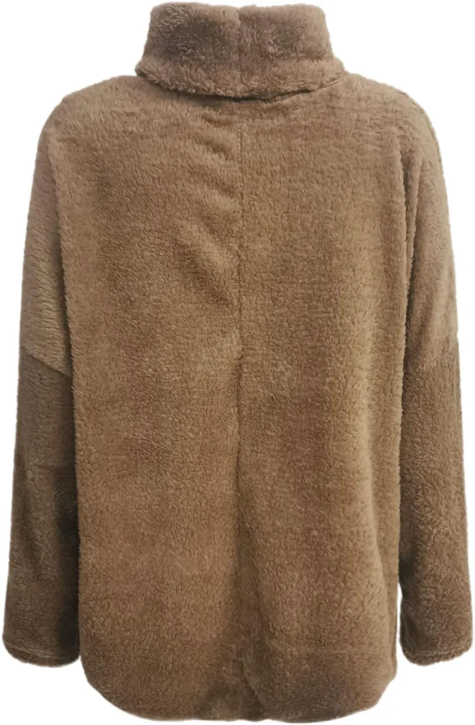 Casual Fuzzy Plush Oversized Sweater for Women Side Split Mock Turtleneck Pullover Sherpa Fleece Warm Soft Thicken Sweatshirt