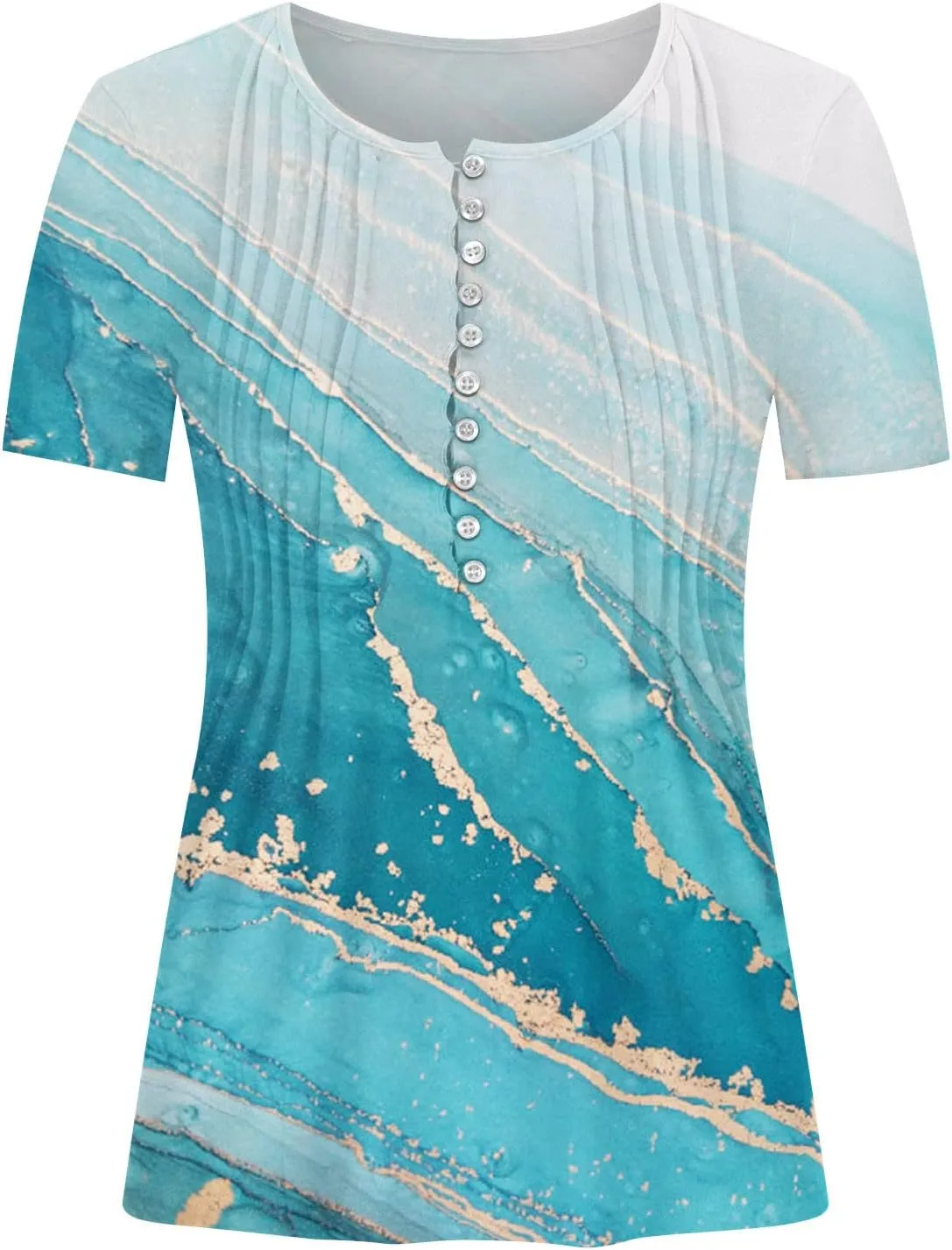 Ceboyel Loose Fitting Tops for Women 2023 Button Down Henley Blouse Floral Short Sleeve Tunic Shirt Dressy Ladies Clothing