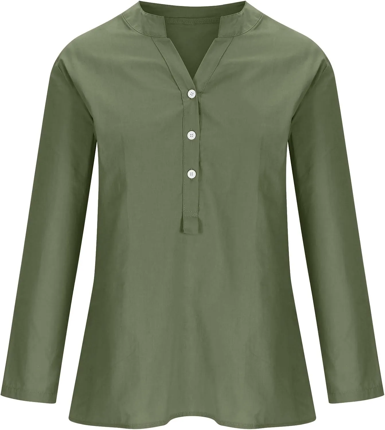 Ceboyel Womens Linen Tops 3/4 Sleeve Summer Blouse Solid Button Down Henley Shirts Tunic Boho Causal Ladies Outfits 2023