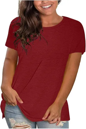 Ceboyel Womens Tshirts Cotton Loose Fit Short Sleeve Summer Blouses Solid Color Causal Tunic Tops Classic Crewneck Tees 2023