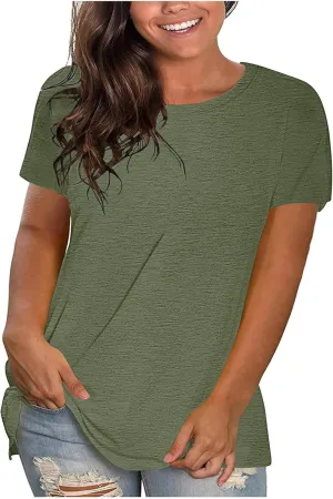 Ceboyel Womens Tshirts Cotton Loose Fit Short Sleeve Summer Blouses Solid Color Causal Tunic Tops Classic Crewneck Tees 2023