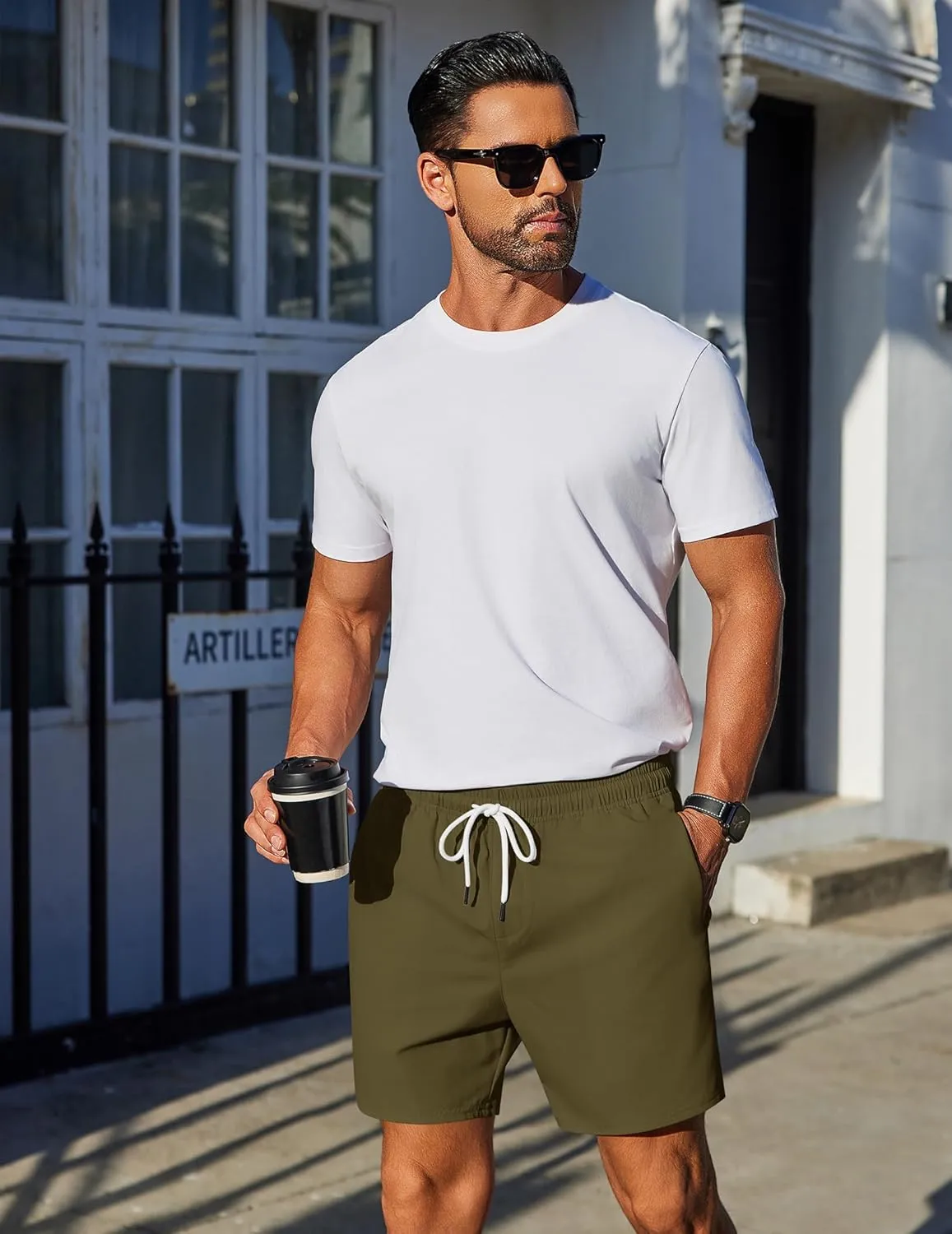 COOFANDY Mens Casual Shorts 5" Elastic Drawstring Shorts Summer Beach Athletic Shorts