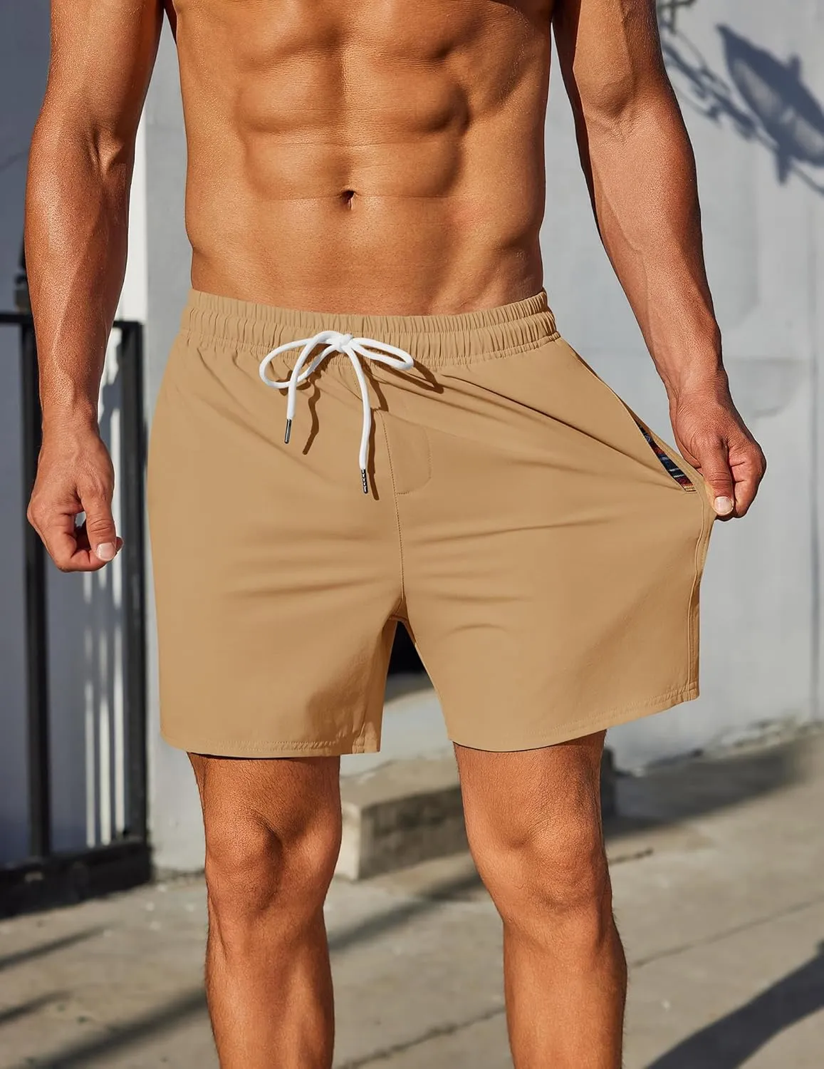 COOFANDY Mens Casual Shorts 5" Elastic Drawstring Shorts Summer Beach Athletic Shorts