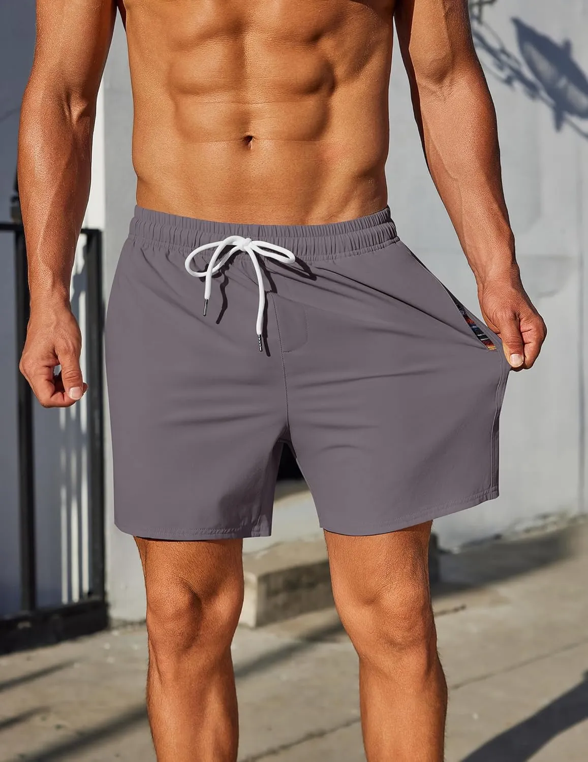 COOFANDY Mens Casual Shorts 5" Elastic Drawstring Shorts Summer Beach Athletic Shorts