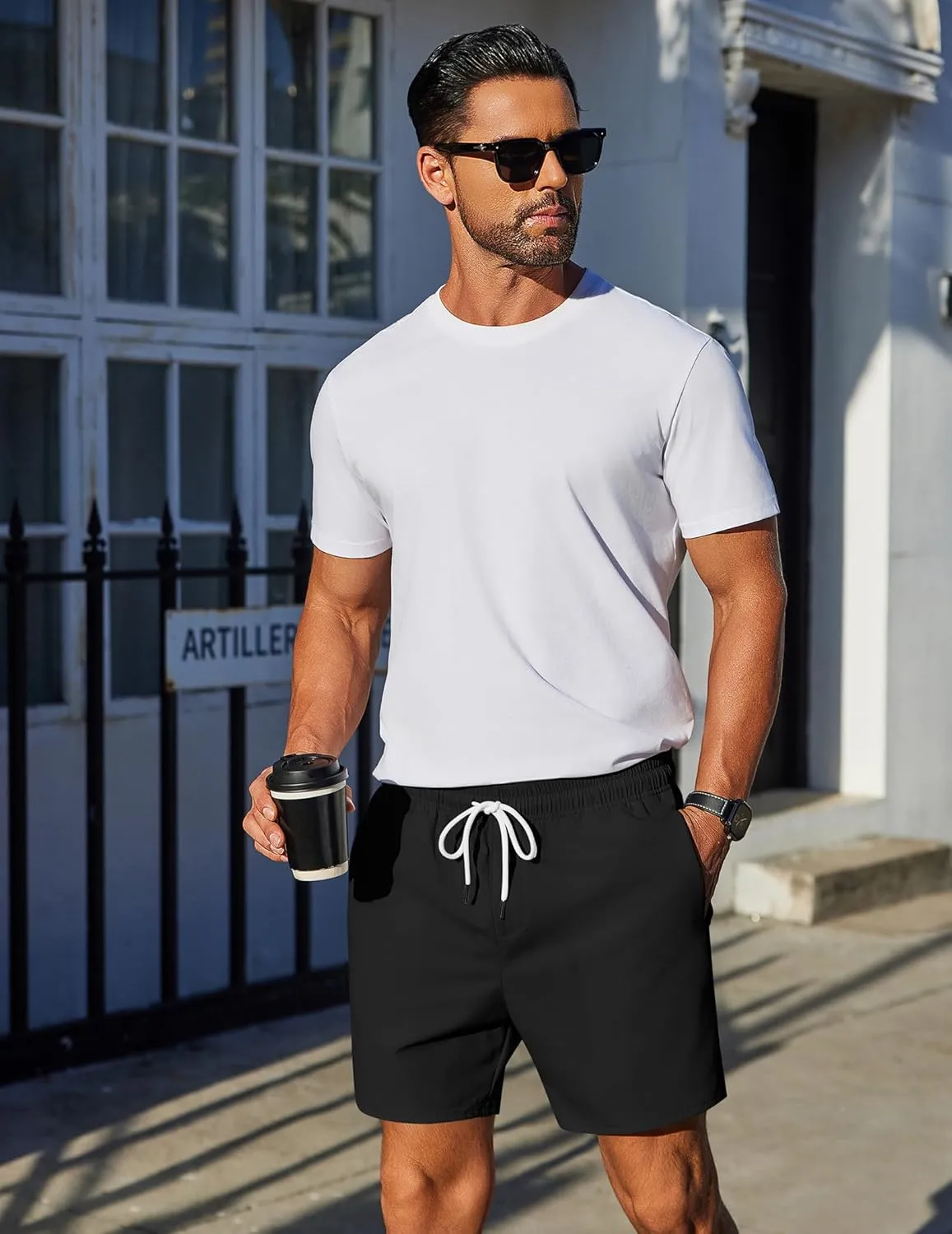 COOFANDY Mens Casual Shorts 5" Elastic Drawstring Shorts Summer Beach Athletic Shorts