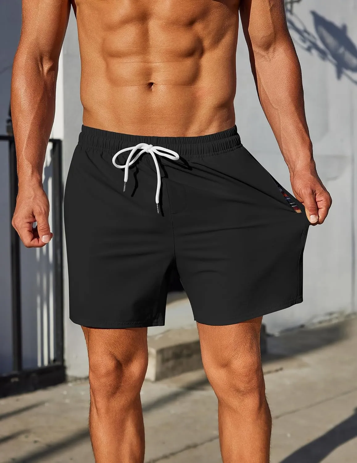 COOFANDY Mens Casual Shorts 5" Elastic Drawstring Shorts Summer Beach Athletic Shorts