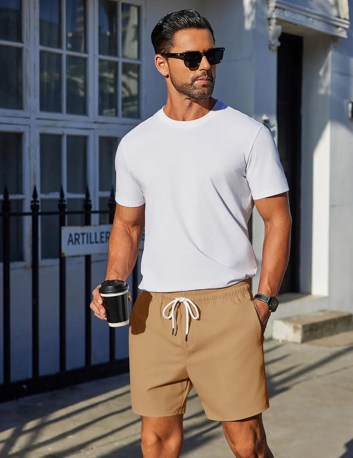 COOFANDY Mens Casual Shorts 5" Elastic Drawstring Shorts Summer Beach Athletic Shorts