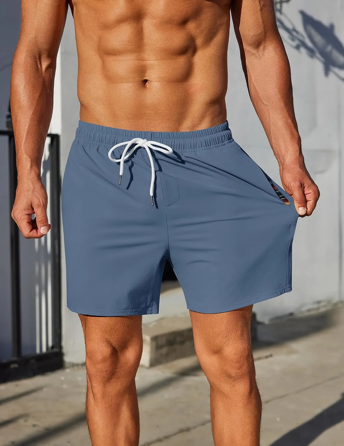 COOFANDY Mens Casual Shorts 5" Elastic Drawstring Shorts Summer Beach Athletic Shorts