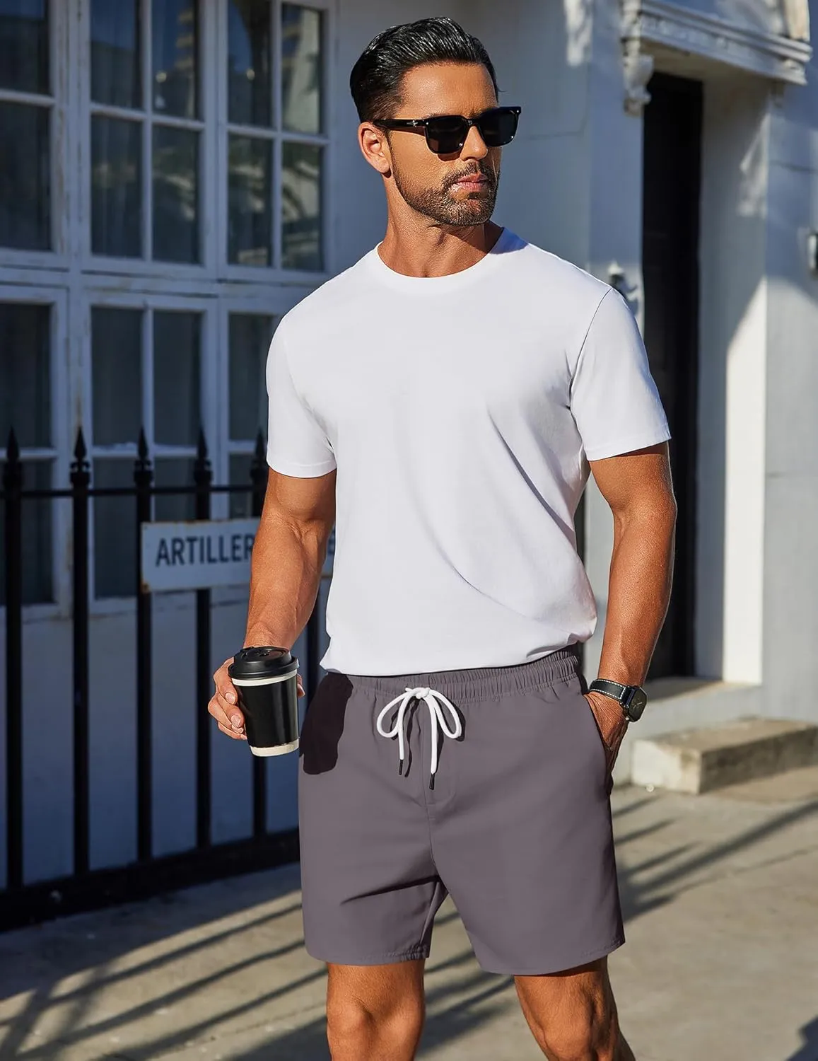 COOFANDY Mens Casual Shorts 5" Elastic Drawstring Shorts Summer Beach Athletic Shorts