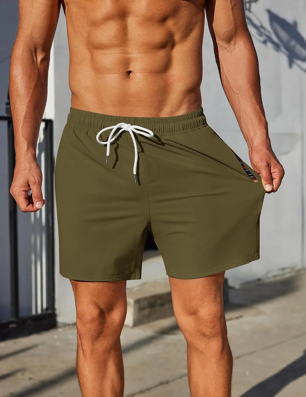 COOFANDY Mens Casual Shorts 5" Elastic Drawstring Shorts Summer Beach Athletic Shorts