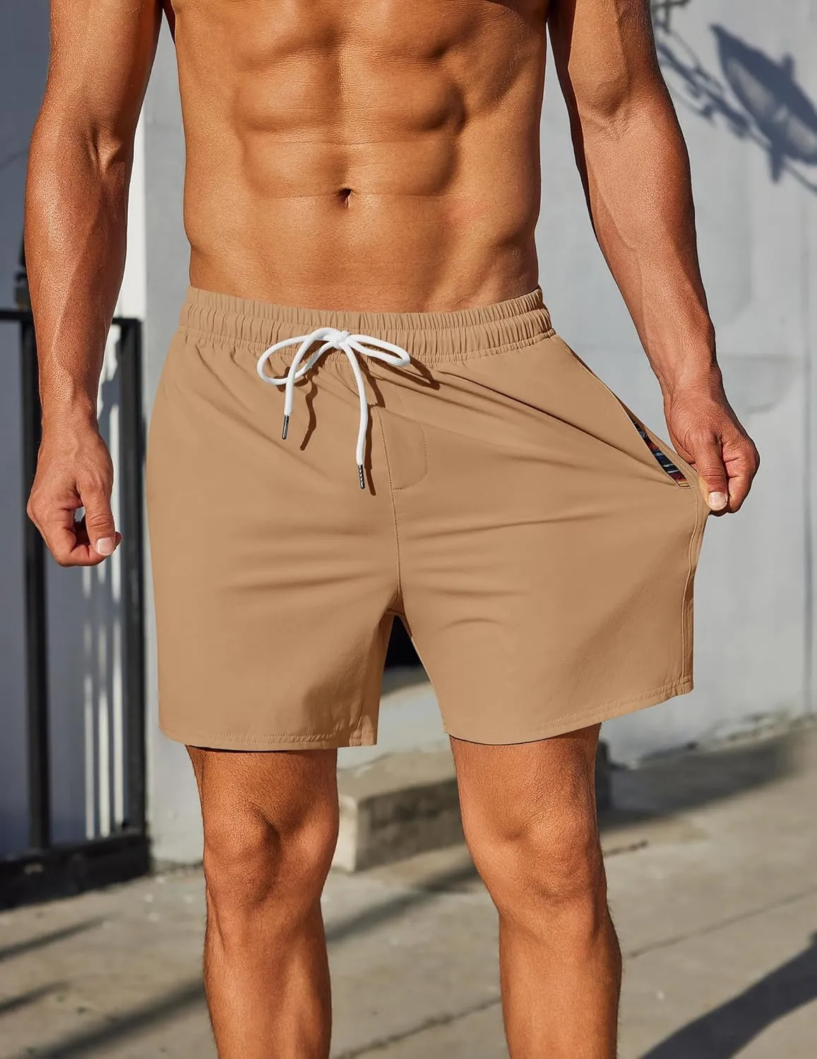 COOFANDY Mens Casual Shorts 5" Elastic Drawstring Shorts Summer Beach Athletic Shorts