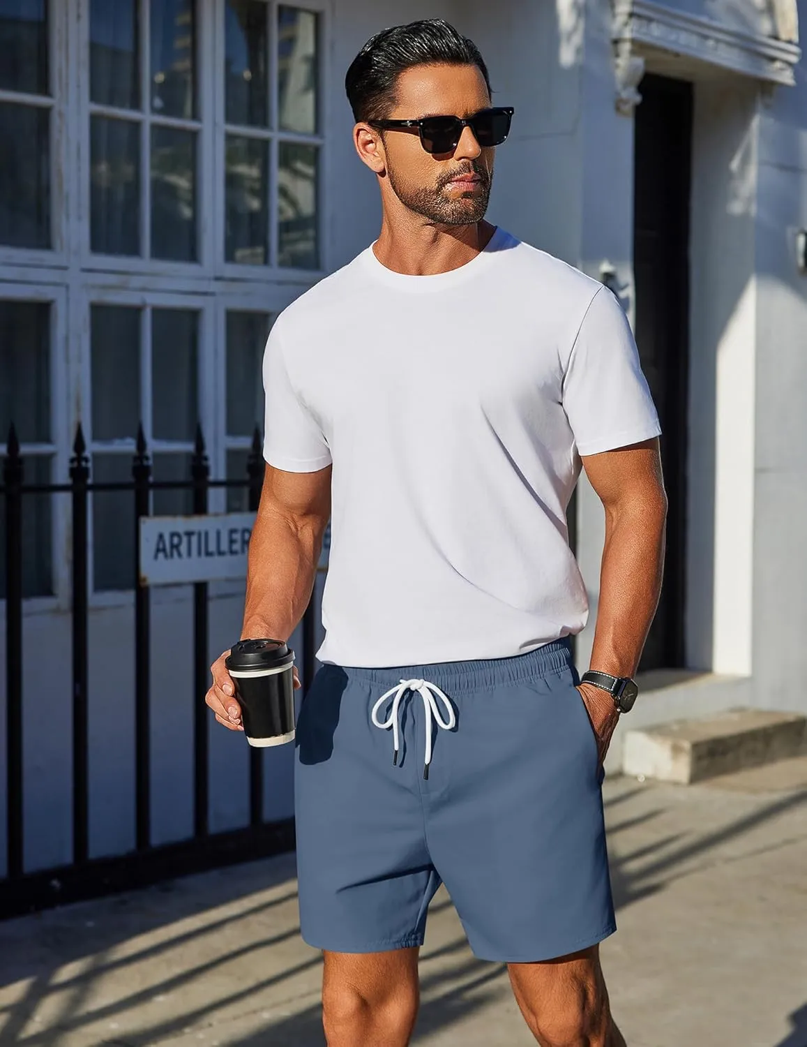 COOFANDY Mens Casual Shorts 5" Elastic Drawstring Shorts Summer Beach Athletic Shorts
