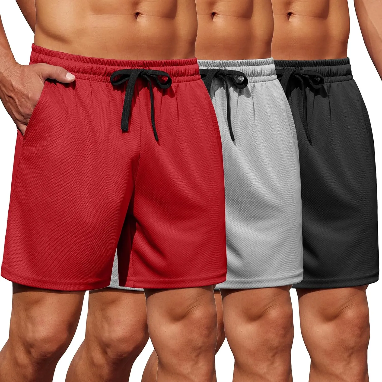 COOFANDY Men's Gym Shorts 3 Pack Mesh Athletic Workout Shorts Lightweight Quick Dry Drawstring Shorts with Pockets