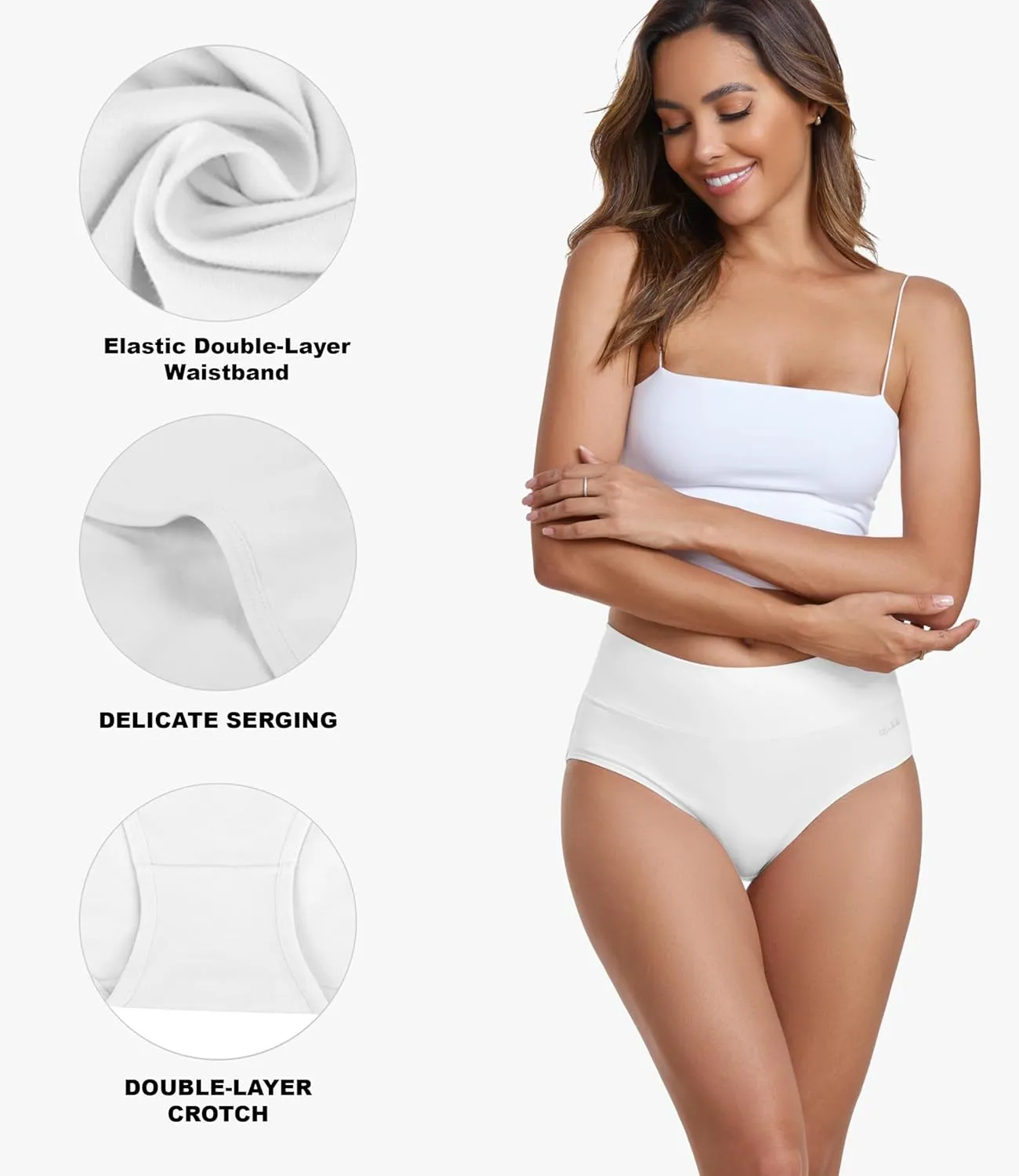 coskefy Women's High Waisted Cotton Underwear Soft Breathable Panties Stretch Briefs Ladies Panties 5 Pack