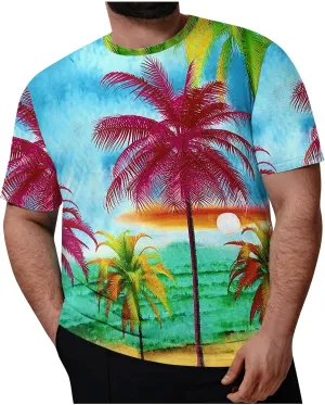 Crew Neck T Shirts for Men Big and Tall Plus Size Mens Casual Round Solid Color Short Sleeve T-Shirt Blouse Tops
