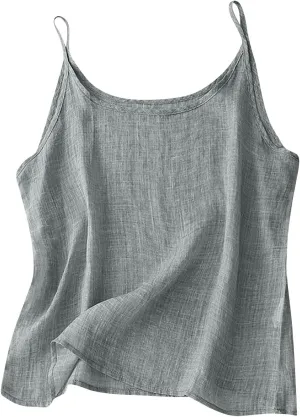 Ctreela Womens Cotton Linen Cami Tank Tops Summer Gauze Layering Camisoles Relaxed Fit Beach Vacation Clothes with Slit