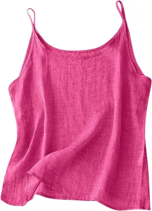 Ctreela Womens Cotton Linen Cami Tank Tops Summer Gauze Layering Camisoles Relaxed Fit Beach Vacation Clothes with Slit