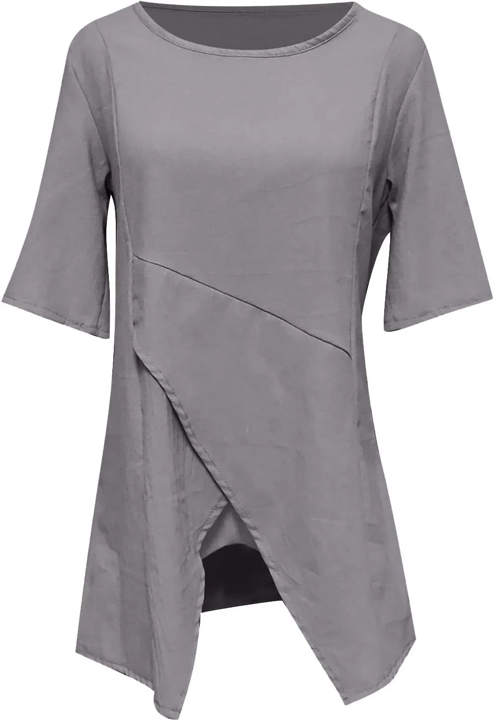 DASAYO Women's Cotton Linen T-Shirts Tops Irregular Hem Flowy Round Neck Tee Shirt Plain Loose Casual Summer Tshirt Blouses