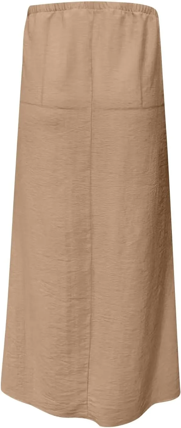 DDAPJ pyju Womens Linen Maxi Skirts Drawstring Waist A Line Skirts Beach Vacation Boho Long Skirt 2025 Summer Casual Outfits