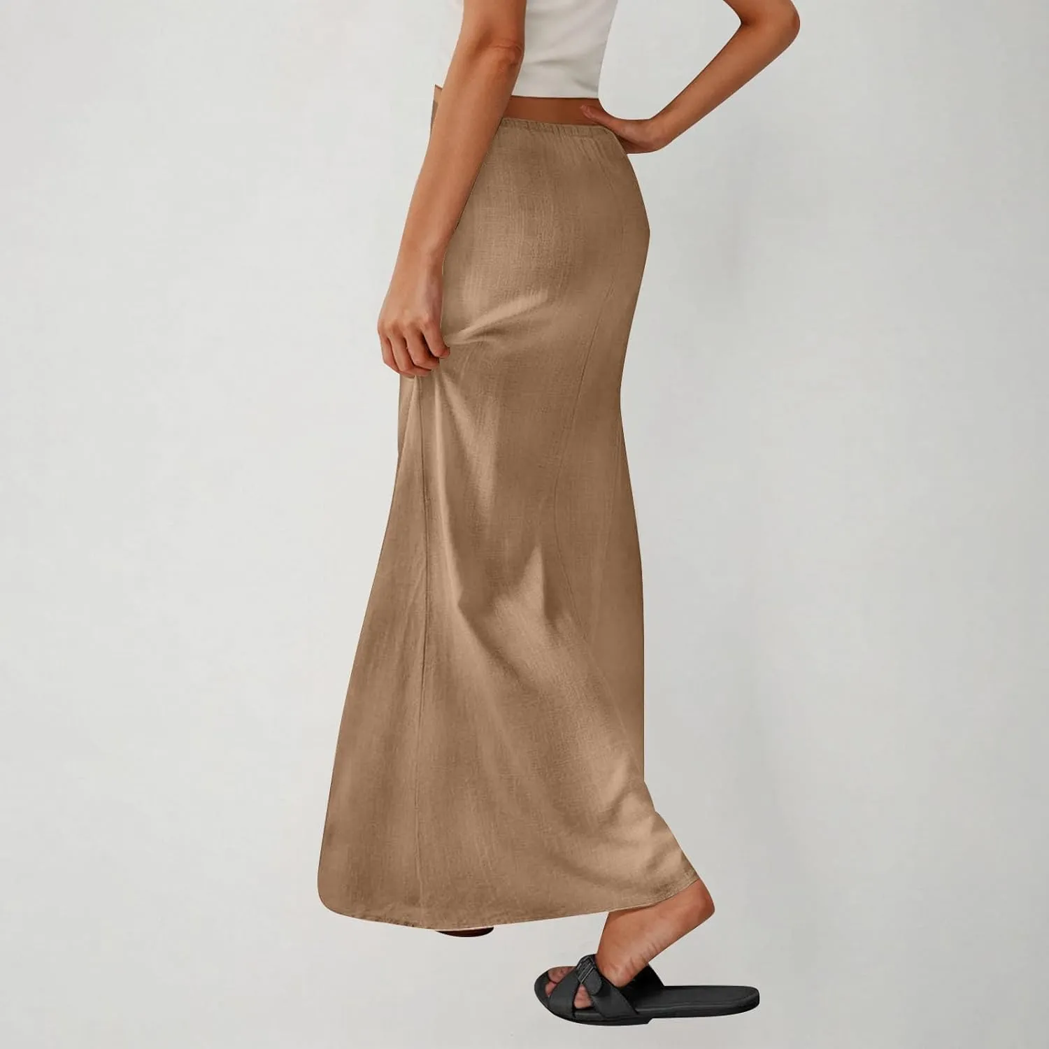 DDAPJ pyju Womens Linen Maxi Skirts Drawstring Waist A Line Skirts Beach Vacation Boho Long Skirt 2025 Summer Casual Outfits