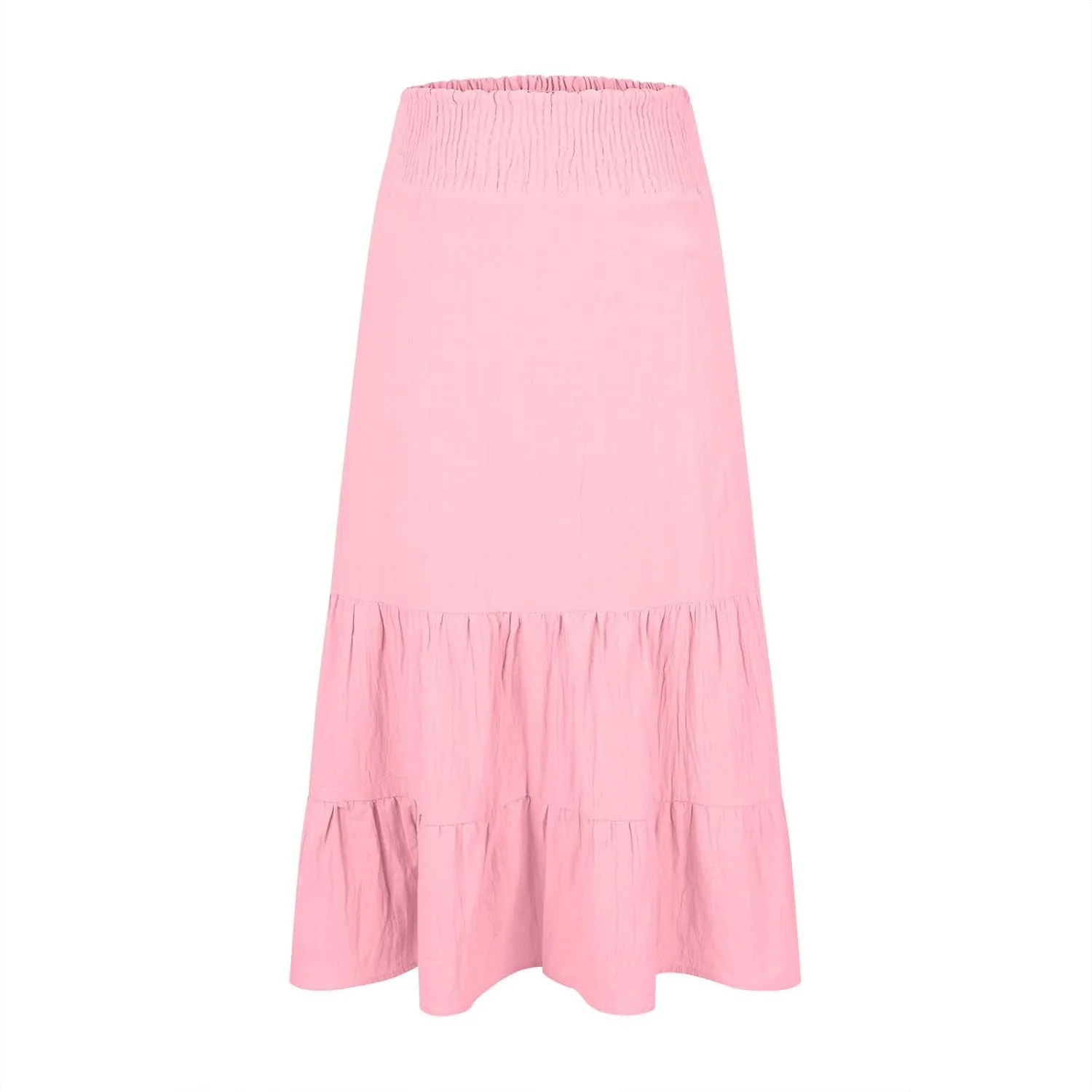 DDAPJ pyju Women's Summer Boho Flowy Tiered A-Line Maxi Skirt 2025 Fashion Smocked Elastic Waist Pleated Long Beach Dress