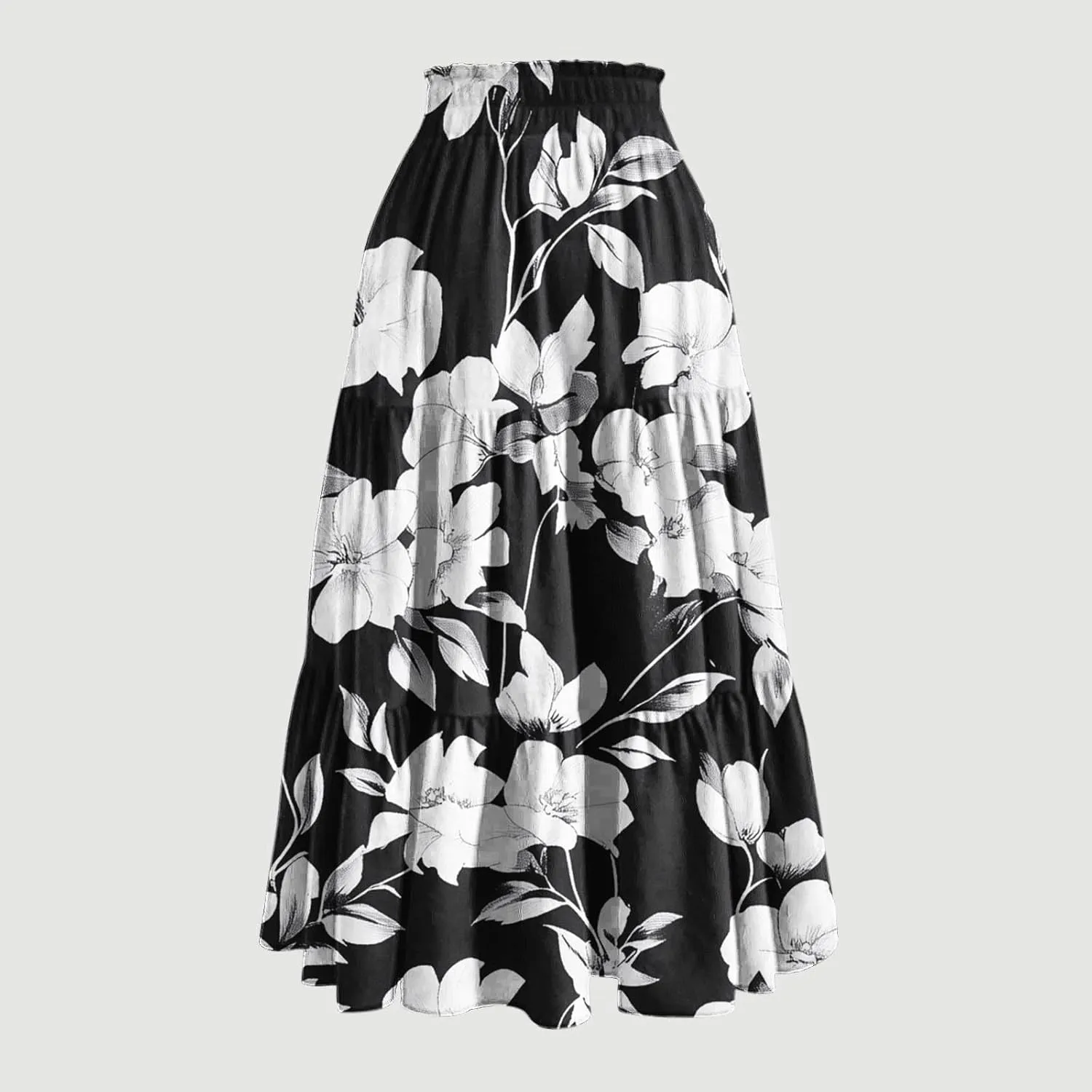 DDAPJ pyju Women's Summer Boho Tiered Maxi Skirt 2025 Trendy Floral Printed Elastic High Waist Pleated Long Beach Skirts
