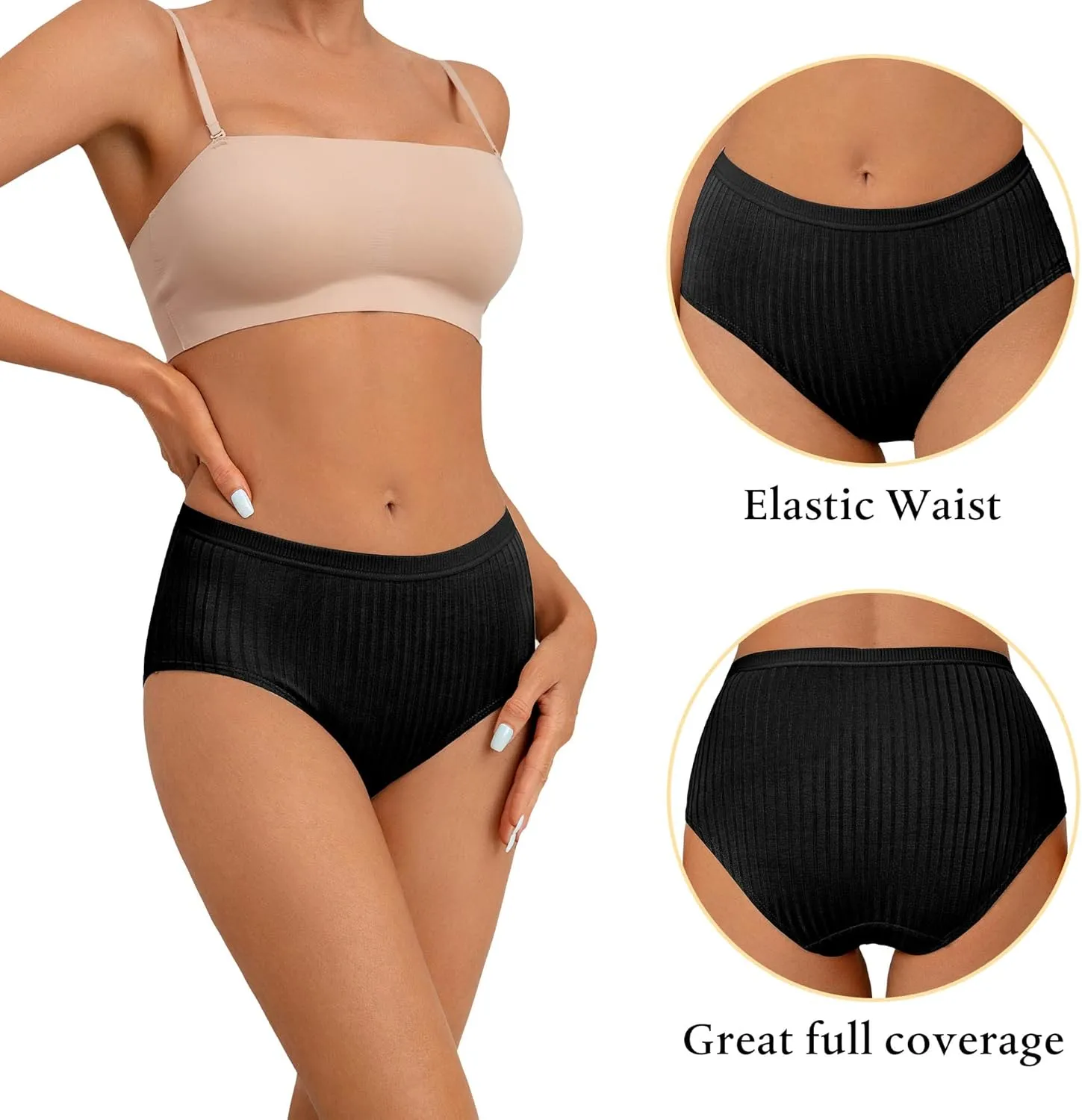 DEANGELMON Women's Cotton Brief Underwear Comfort Panties Mid Waist Stretch Full Breathable Multi-packs Plus Size
