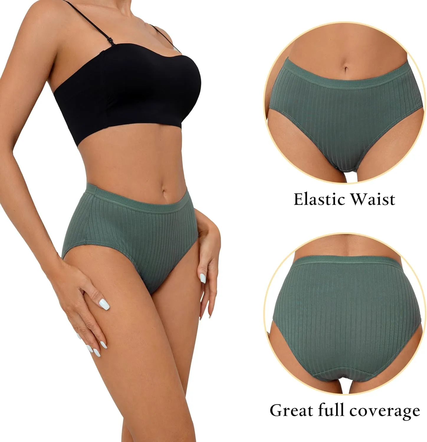 DEANGELMON Women's Cotton Brief Underwear Comfort Panties Mid Waist Stretch Full Breathable Multi-packs Plus Size