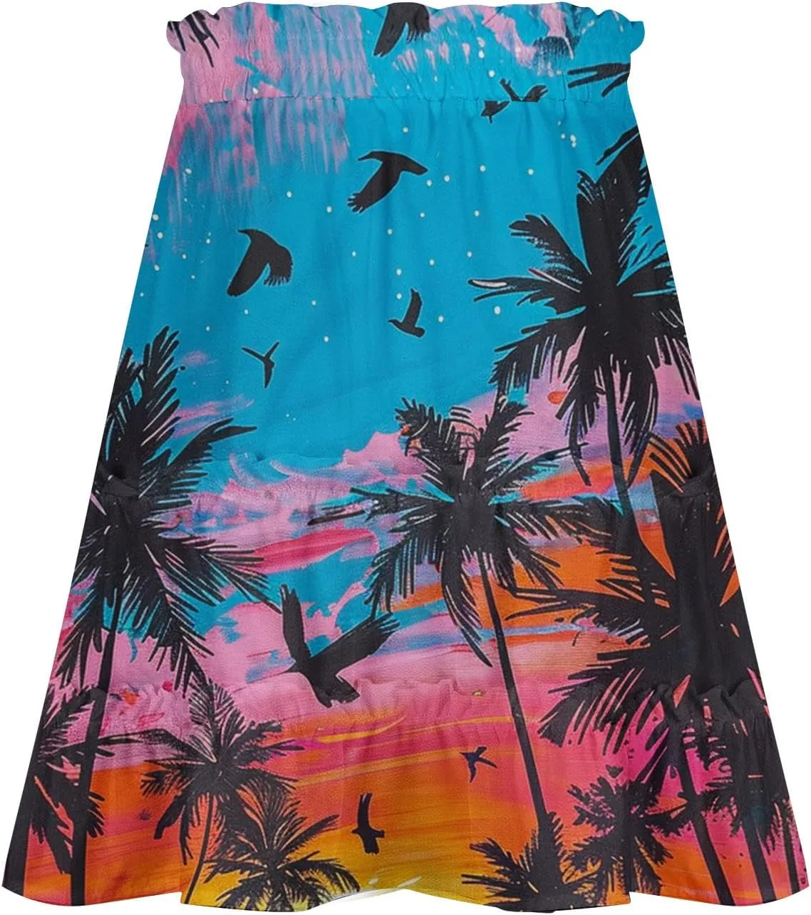 Flowy Floral Mini Skirts for Women High Waisted Boho Skirt Elastic Drawstring Tiered Skirts Ruffle Beach Skirt